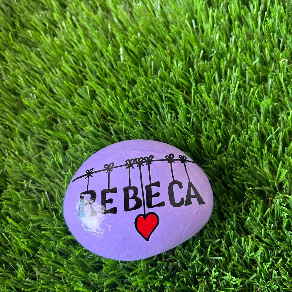 Purple Painted Rock with Heart Design